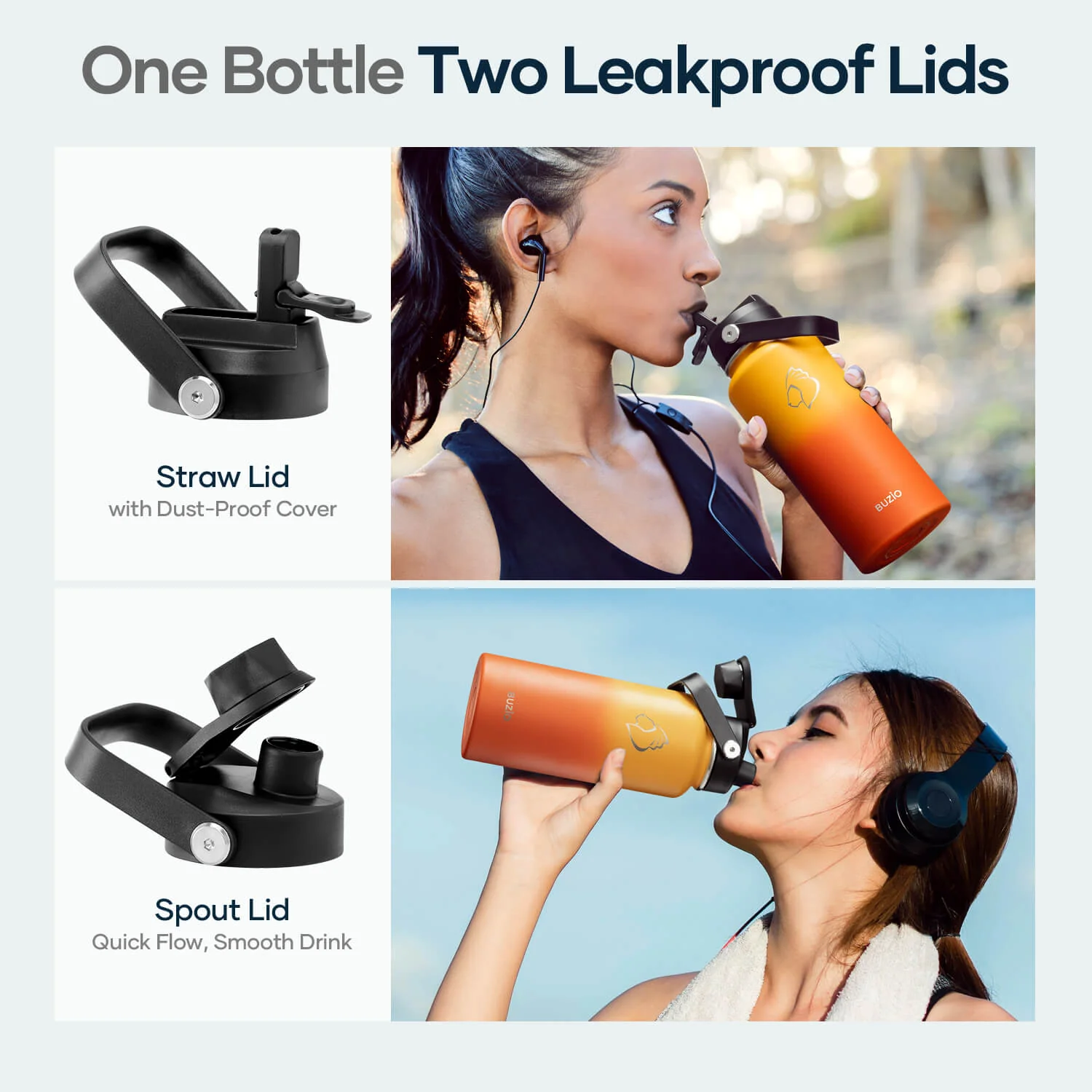 Duet Series Water Bottles with 2 Lids | 32oz - Image 6