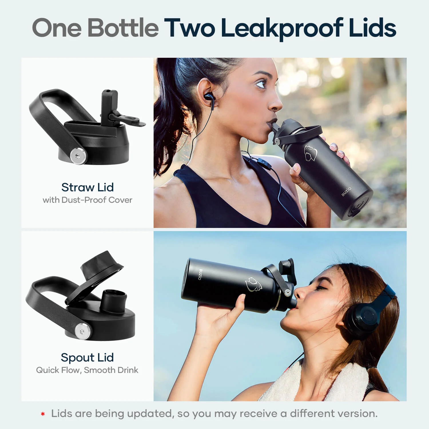 Insulated Water Bottles with 2 Lids | 32oz | Black - Image 5