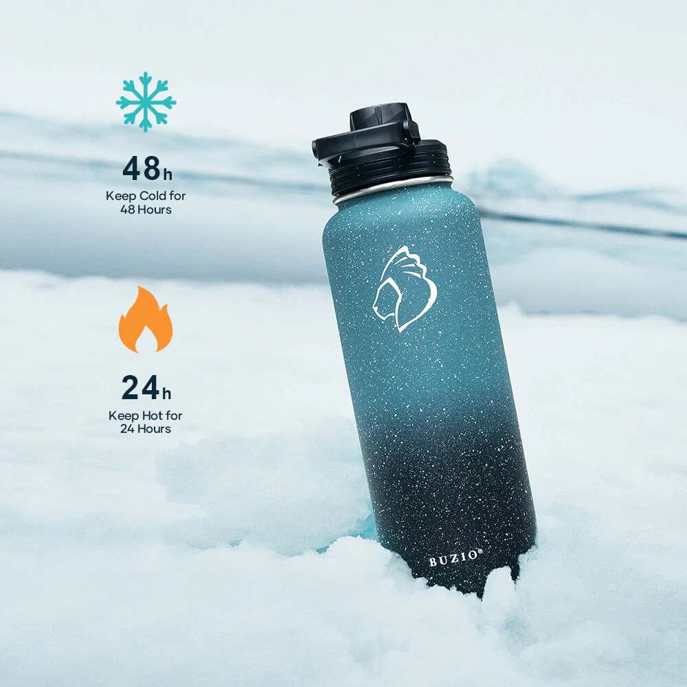 Stainless Steel Water Bottle with 3 Lids | 40oz | Starry Indigo - Image 3