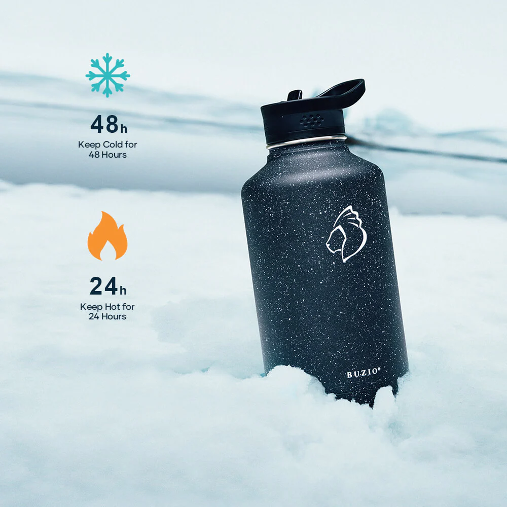 Stainless Steel Water Bottle With 3 Lids | 64oz | Starry Black - Image 3