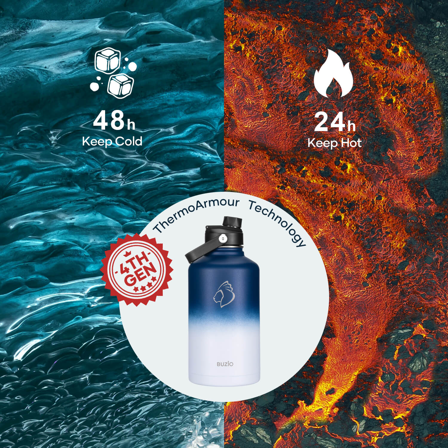 Insulated Water Bottle With 2 Lids | 64oz | Tuxedo - Image 4