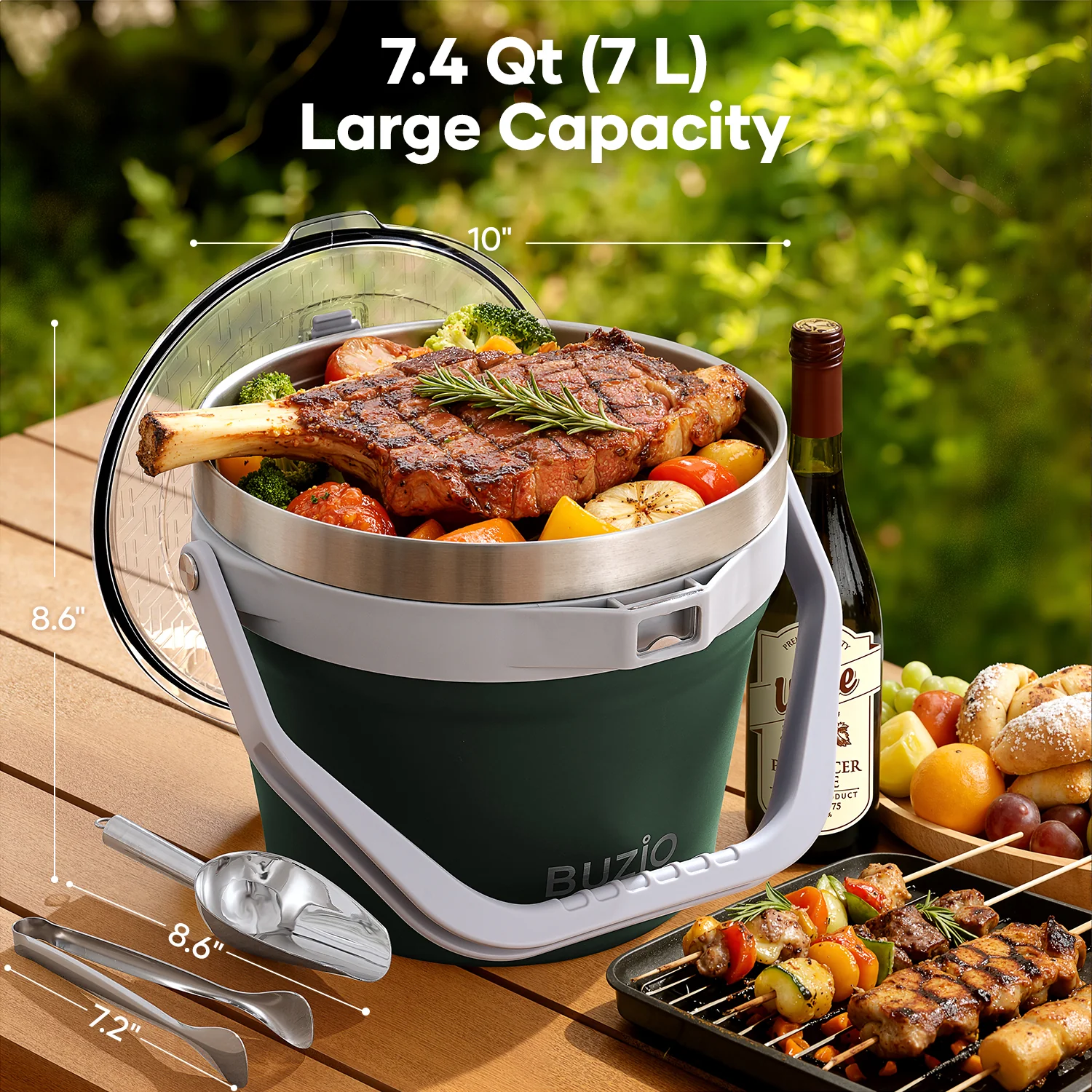 7.4 Qt/7 L Insulated Ice Bucket with Lid and Scoop & Tongs for Parties - Image 12
