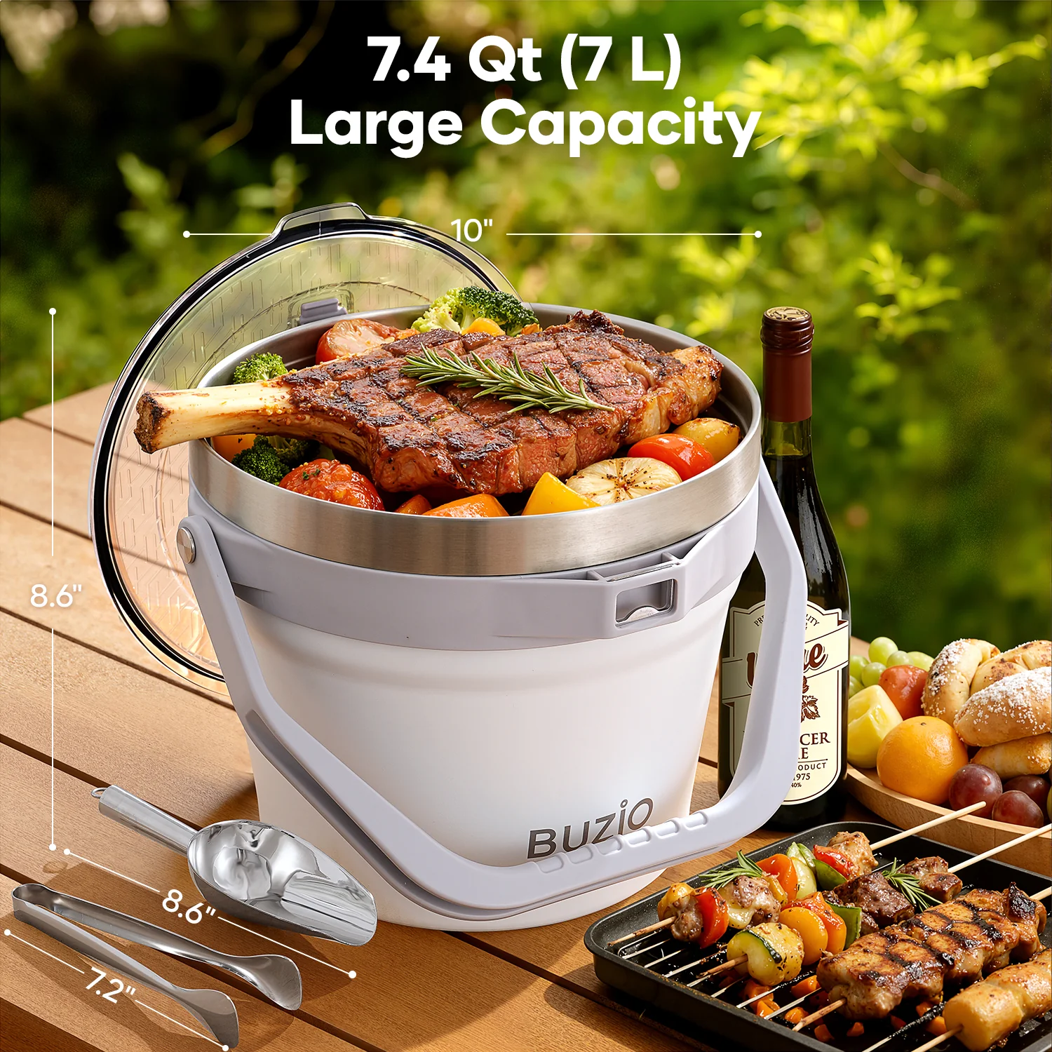 7.4 Qt/7 L Insulated Ice Bucket with Lid and Scoop & Tongs for Parties - Image 27