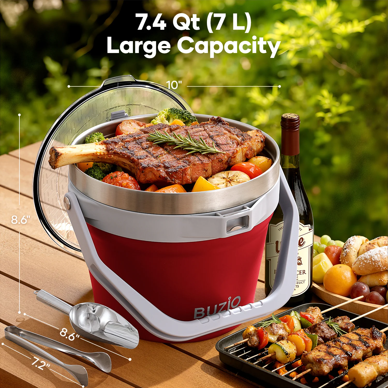 7.4 Qt/7 L Insulated Ice Bucket with Lid and Scoop & Tongs for Parties - Image 37