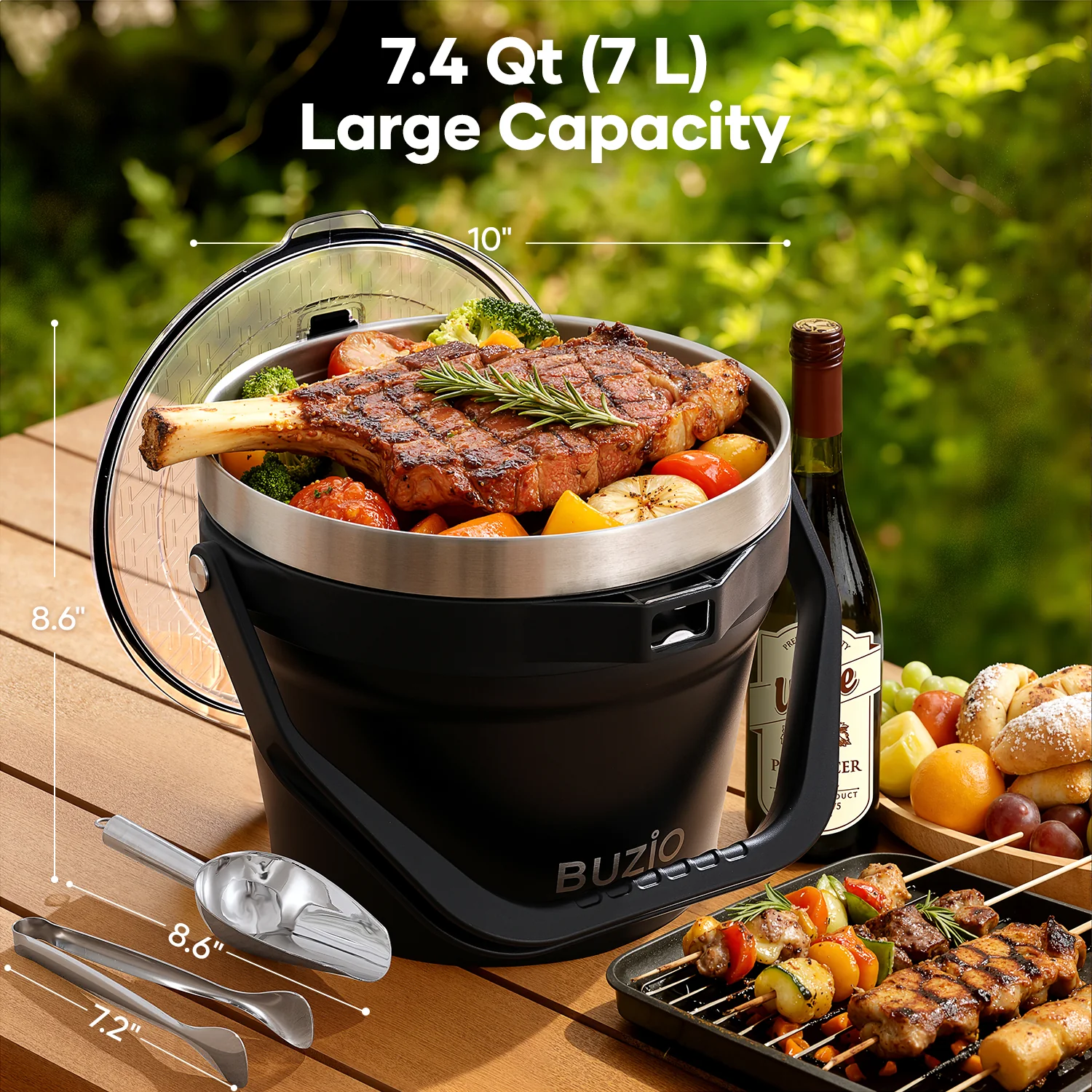 7.4 Qt/7 L Insulated Ice Bucket with Lid and Scoop & Tongs for Parties - Image 6