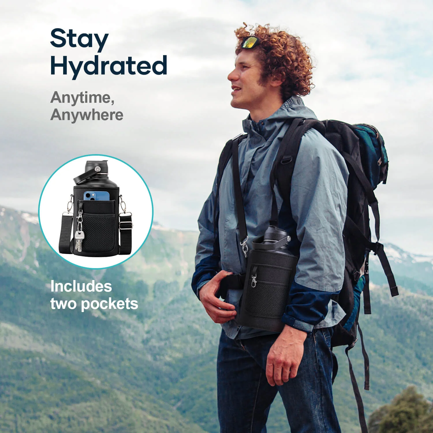 Insulated Water Bottle with 2 Lids | 87oz | Black - Image 8