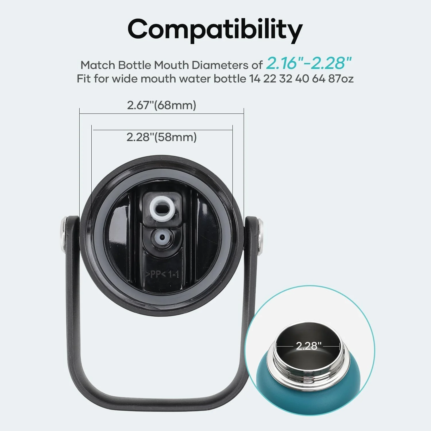 BUZIO Replacement Straw Cap for 2.2in Wide Mouth Water Bottles - Image 3