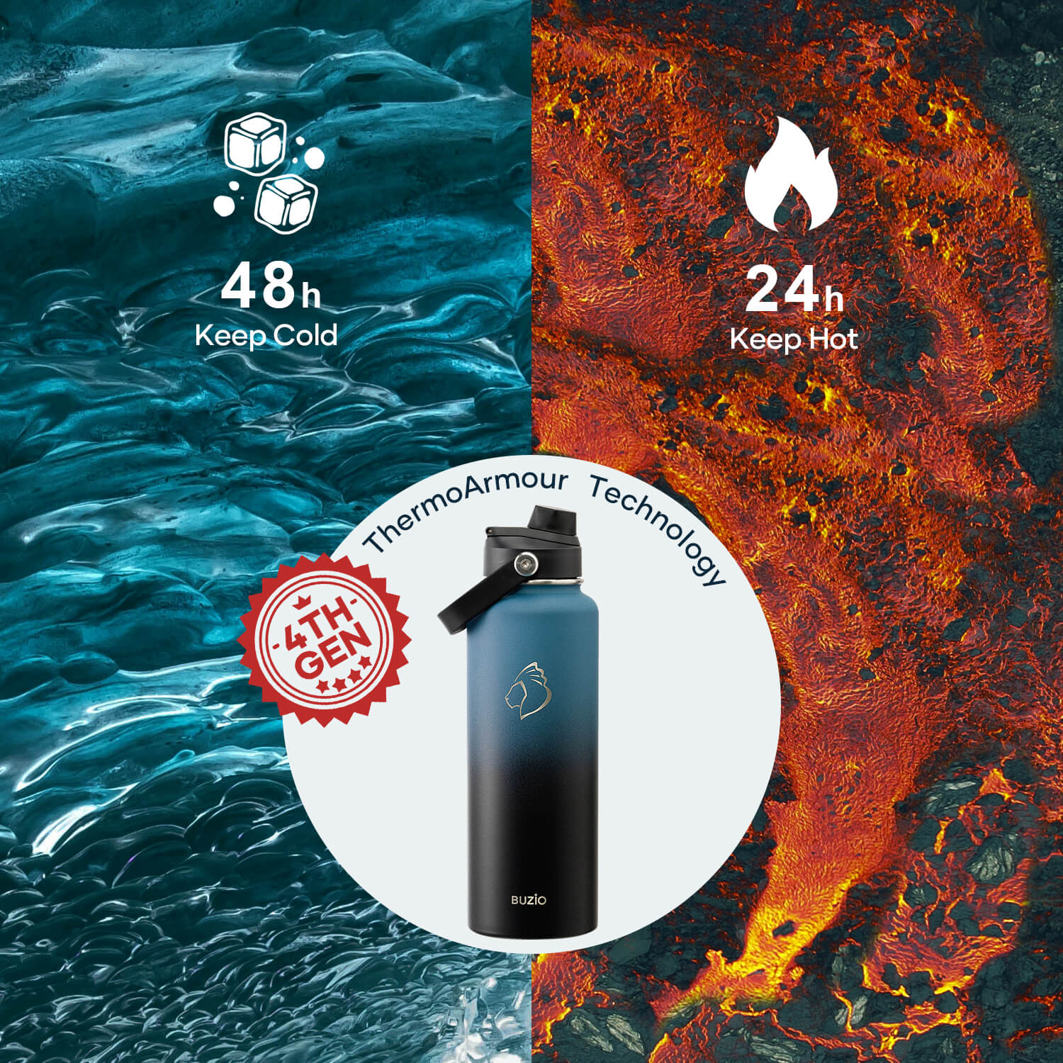 Insulated Water Bottle with 2 Lids | 40oz | Indigo Crush - Image 4