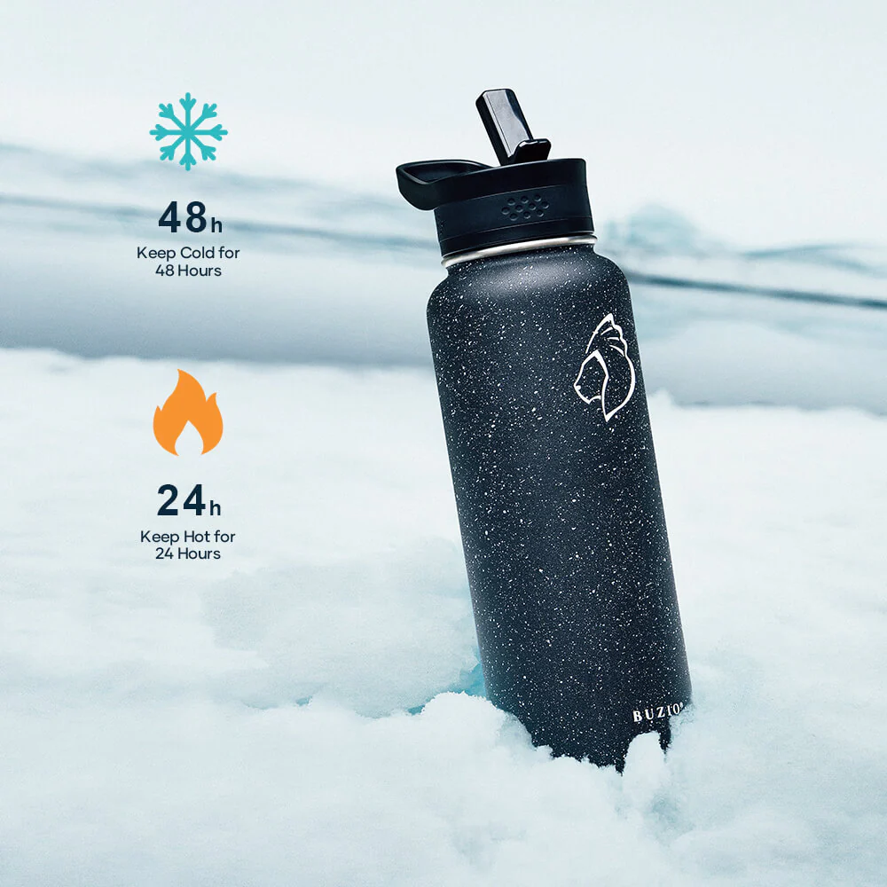 Stainless Steel Water Bottle with 3 Lids | 40oz | Starry Black - Image 3