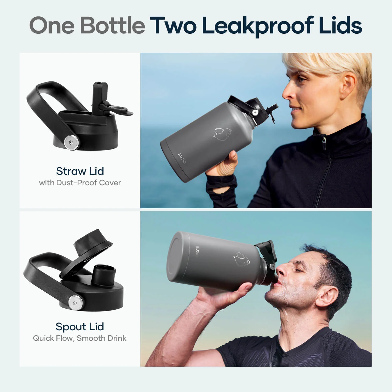 Insulated Water Bottle With 2 Lids | 64oz | Graphite - Image 6