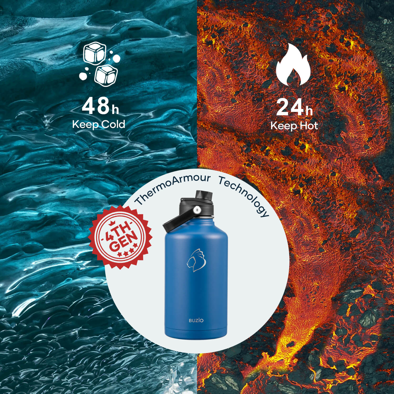 Insulated Water Bottle With 2 Lids | 64oz | Cobalt - Image 4