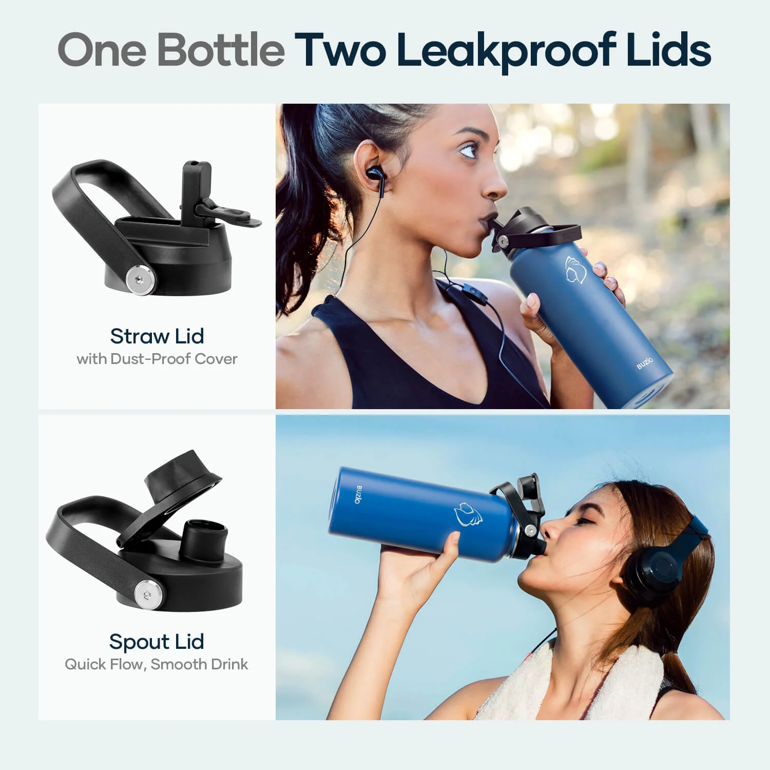Insulated Water Bottle with Straw Lid | 40oz | Cobalt - Image 6