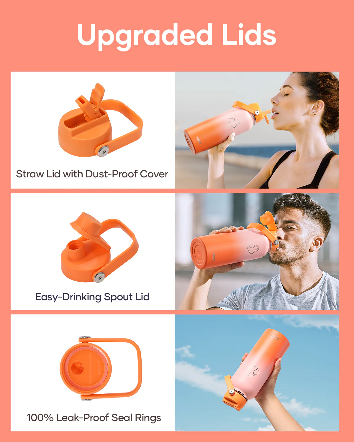Duet Series Water Bottles with Straw & Spout Lids | 40oz - Image 5