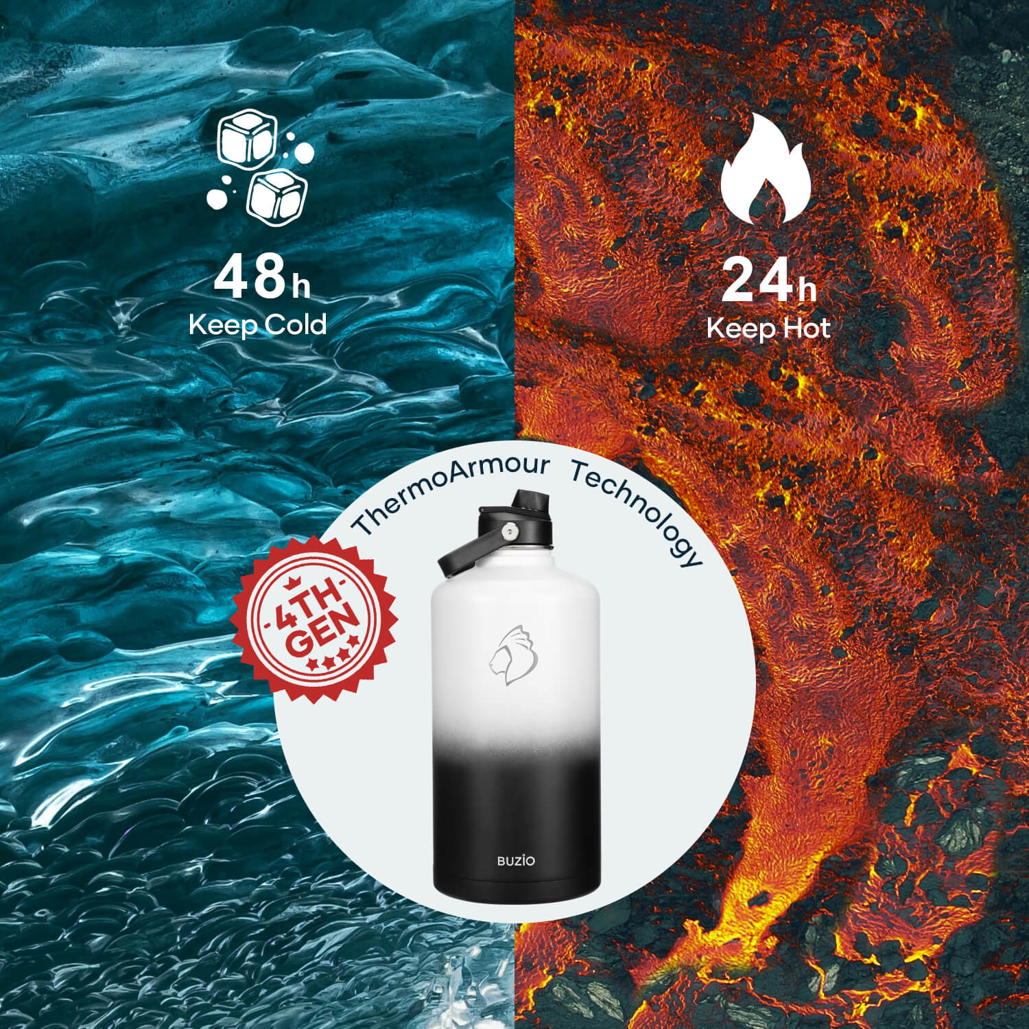 Insulated Water Bottle with Straw Lid | White Black | 128oz - Image 4