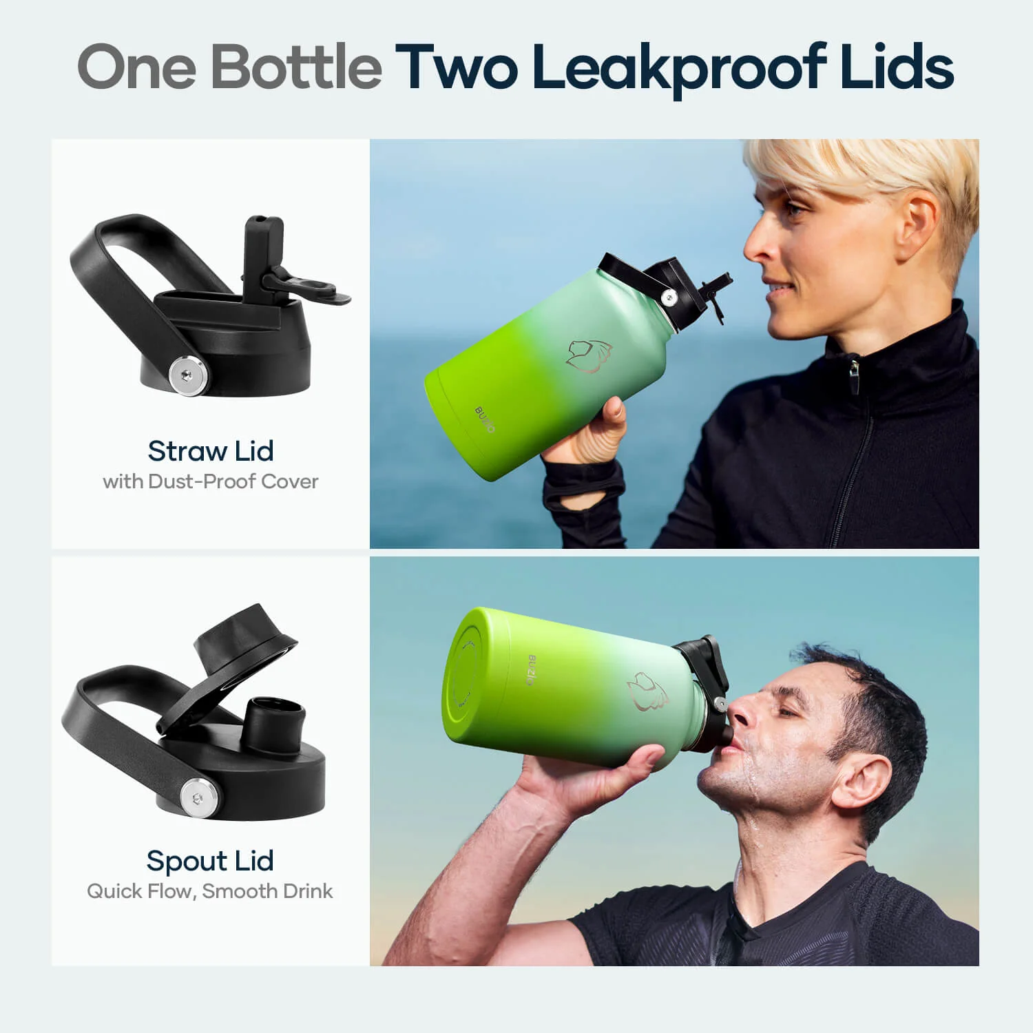 Insulated Water Bottles with 2 Lids | Gradient Green| 64oz - Image 7