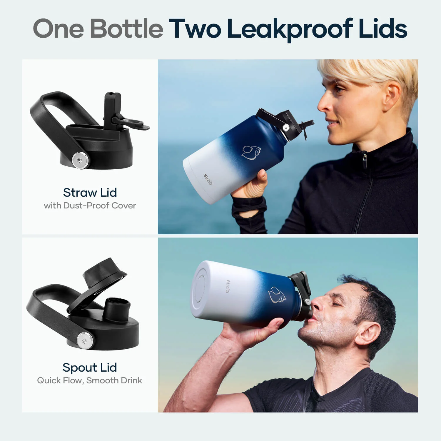 Insulated Water Bottles with 2 Lids | Tuxedo | 64oz - Image 7
