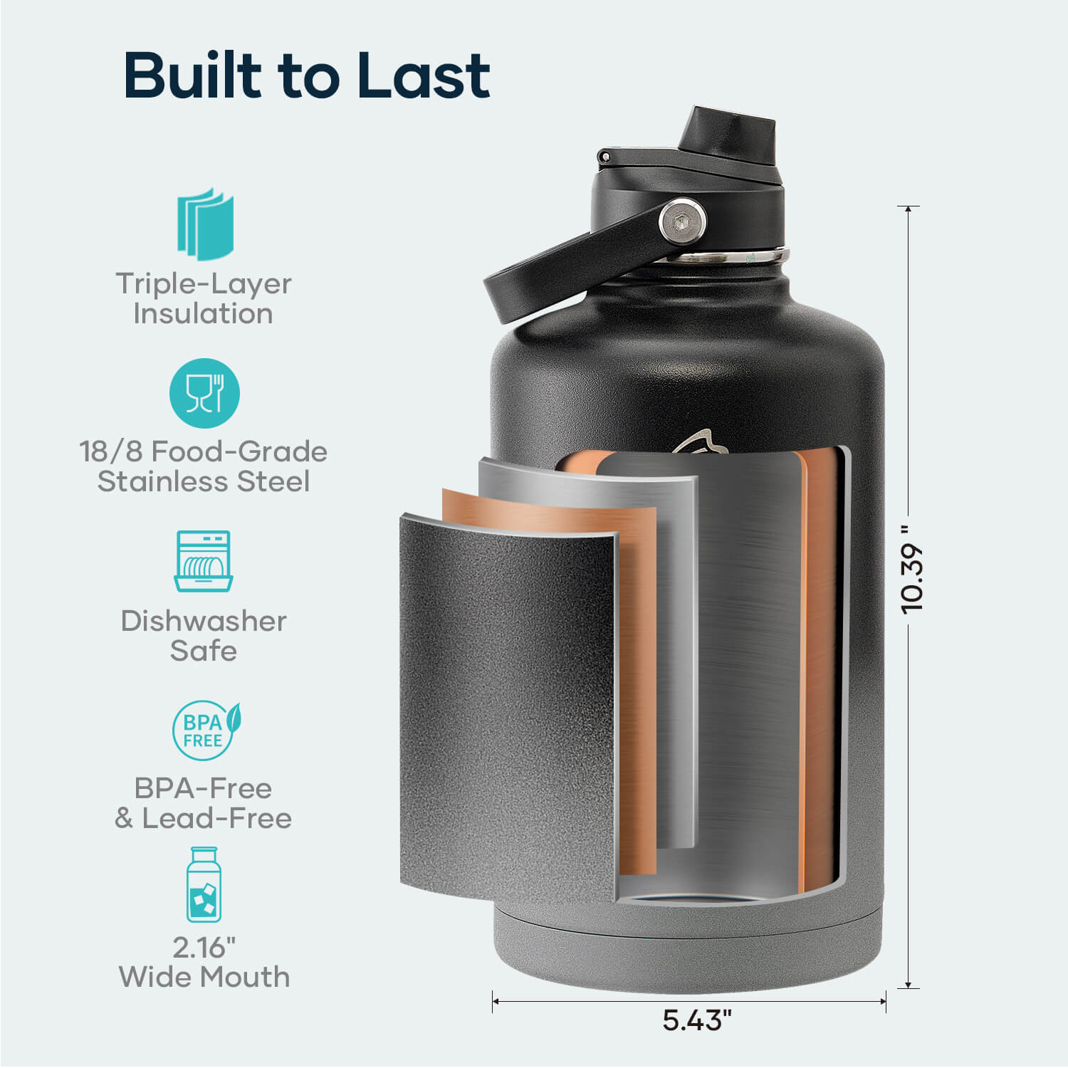 Insulated Water Bottle with Straw Lid | 87oz | Shadow - Image 6