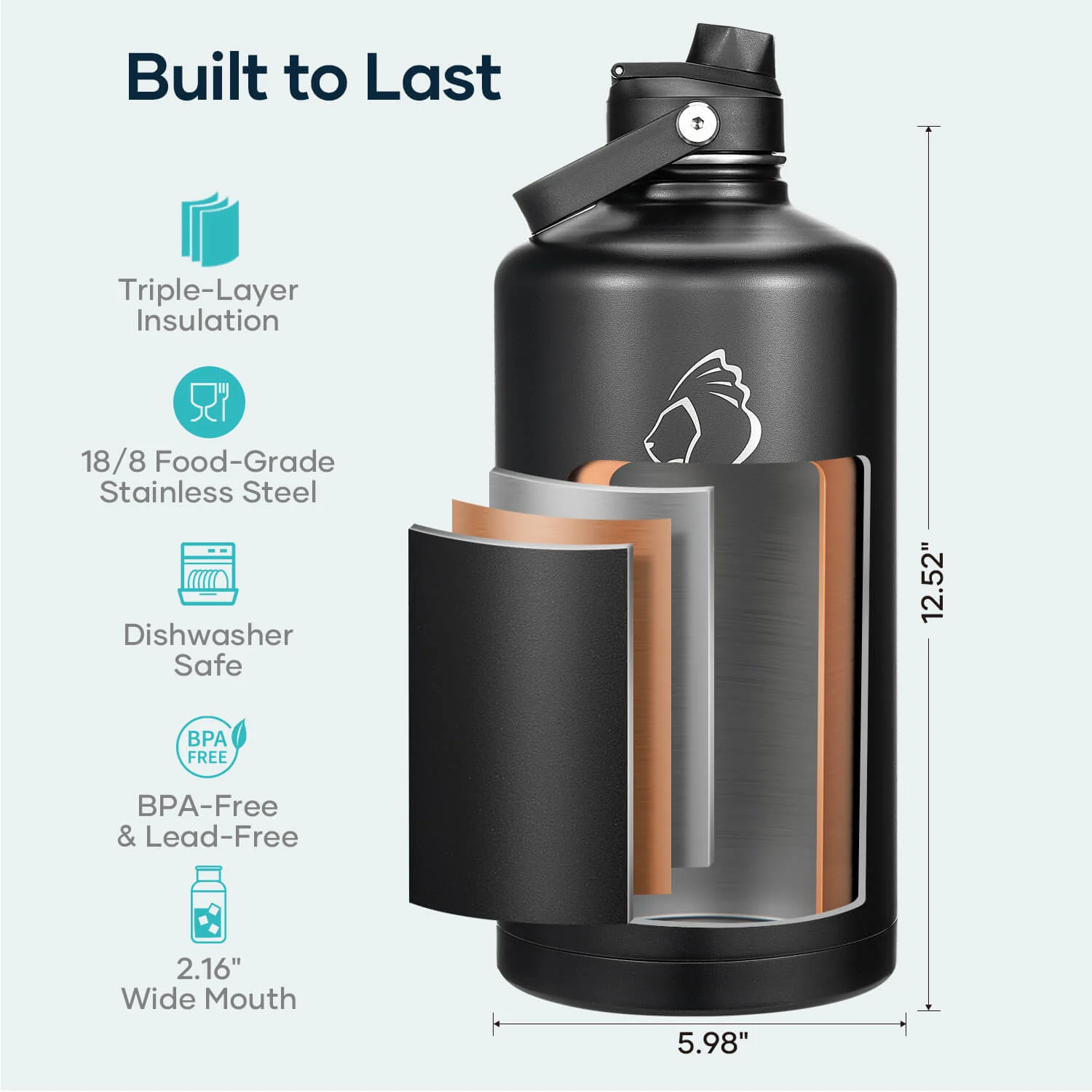 Insulated Gallon Bottle with Straw | 128oz | Black - Image 5