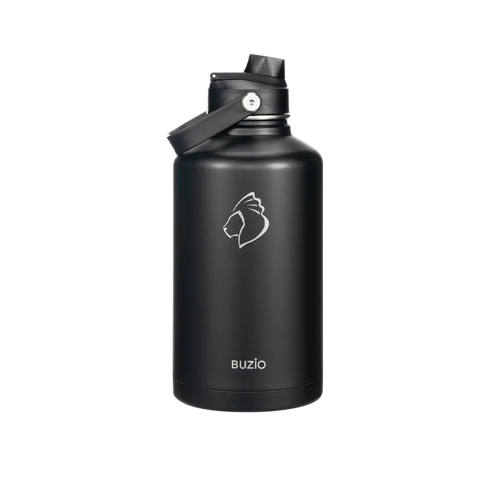 Insulated Water Bottle With 2 Lids | 64oz | Black - Image 3