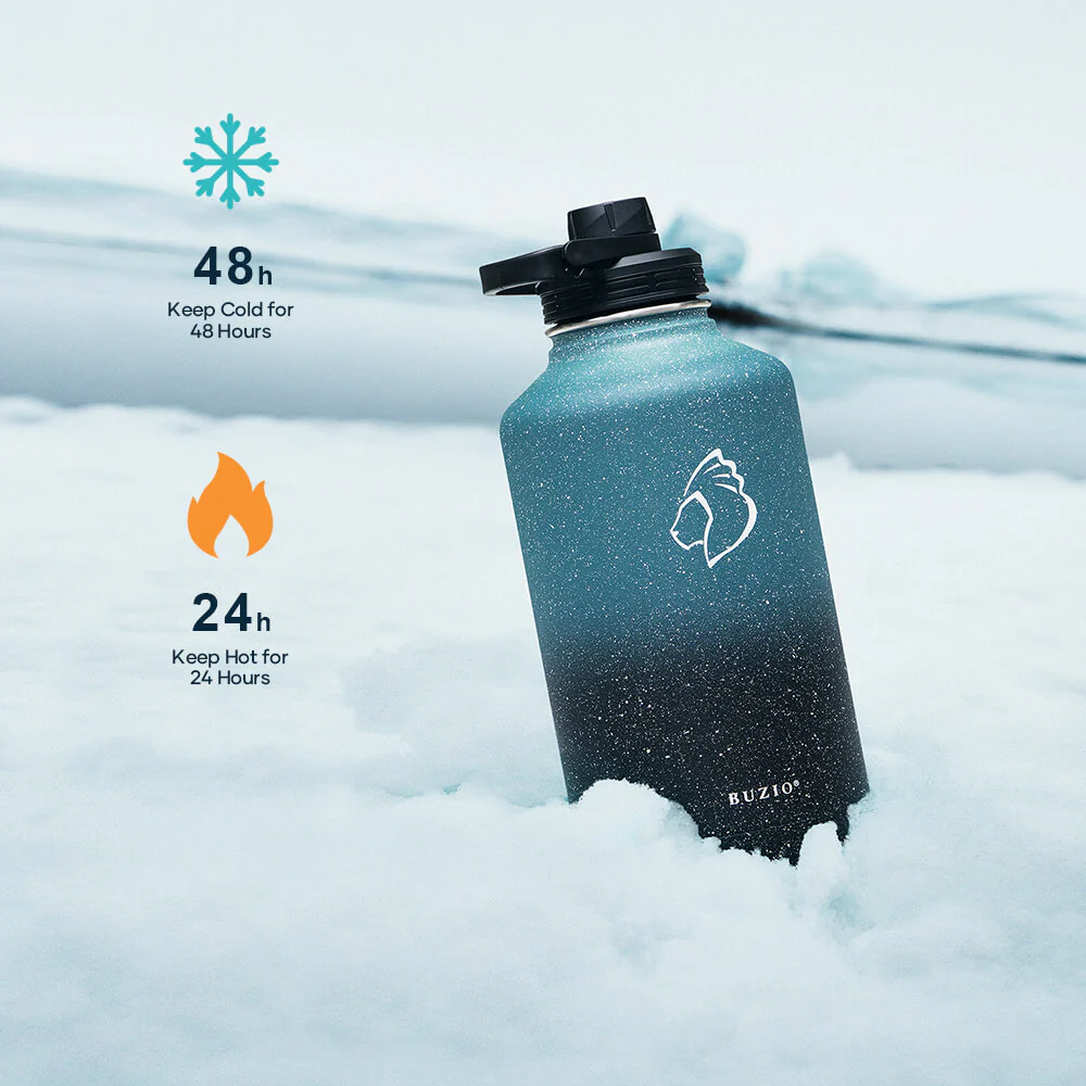 Stainless Steel Water Bottle With 3 Lids | 64oz | Starry Indigo - Image 3